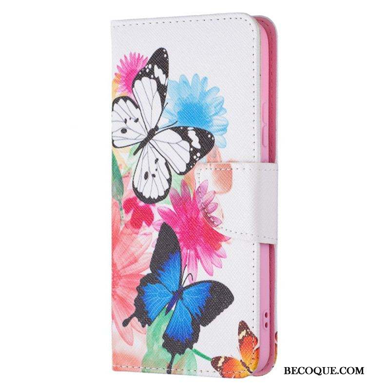 Housse Samsung Galaxy S22 Plus 5G Papillons et Fleurs Peints