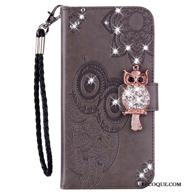 Housse Samsung Galaxy S22 Ultra 5G Hibou Mandala et Breloque