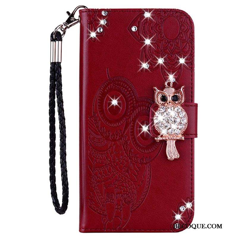 Housse Samsung Galaxy S22 Ultra 5G Hibou Mandala et Breloque