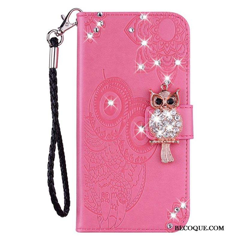 Housse Samsung Galaxy S22 Ultra 5G Hibou Mandala et Breloque