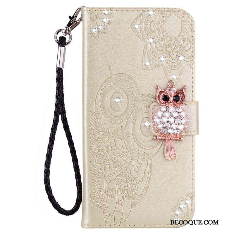 Housse Samsung Galaxy S22 Ultra 5G Hibou Mandala et Breloque