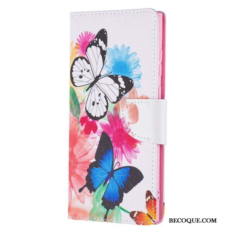 Housse Samsung Galaxy S22 Ultra 5G Papillons et Fleurs Peints