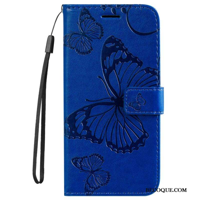 Housse Samsung Galaxy S23 5G Papillons Géants à Lanière