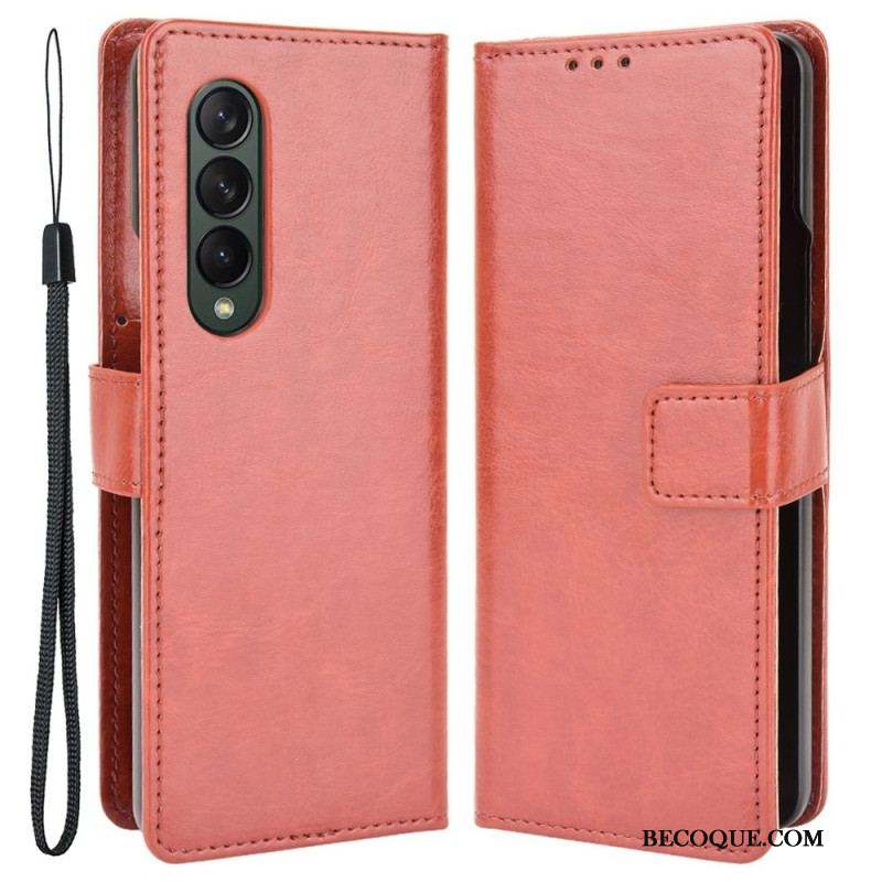 Housse Samsung Galaxy Z Fold 4 Classique à Lanière Simili Cuir Lisse