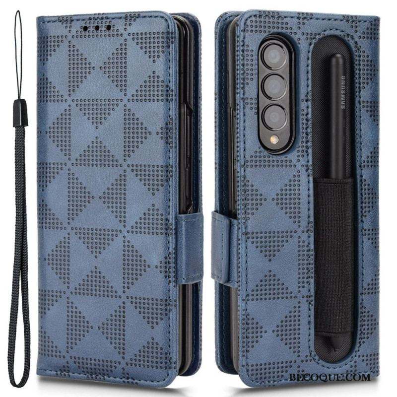 Housse Samsung Galaxy Z Fold 4 Motif Triangles Perforés Lanière