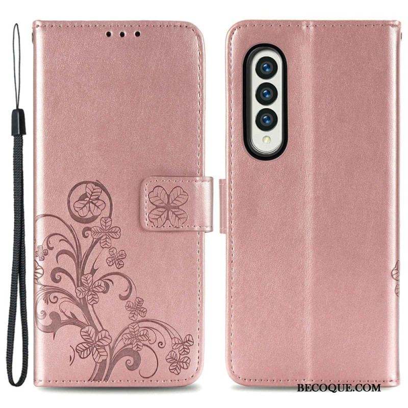 Housse Samsung Galaxy Z Fold 4 Motif Trèfles avec Lanière