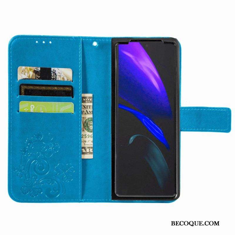 Housse Samsung Galaxy Z Fold 4 Motif Trèfles avec Lanière