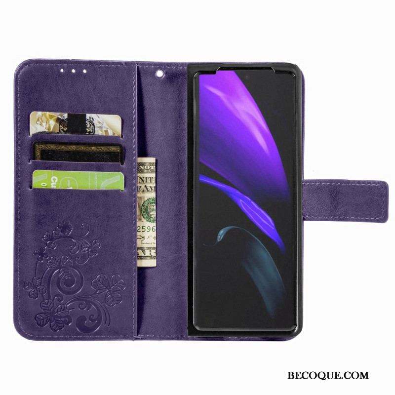 Housse Samsung Galaxy Z Fold 4 Motif Trèfles avec Lanière