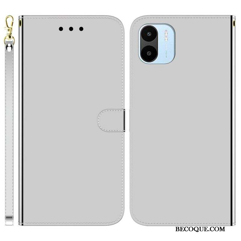 Housse Xiaomi Redmi A1 Simili Cuir Miroir avec Lanière