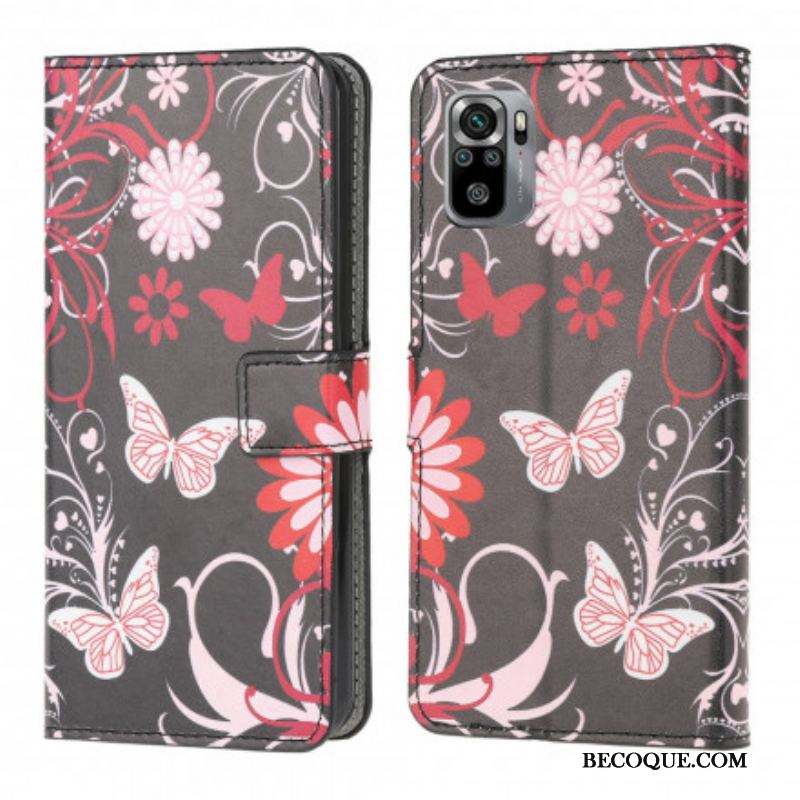 Housse Xiaomi Redmi Note 10/10S/Poco M5s Papillons et Fleurs