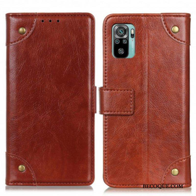 Housse Xiaomi Redmi Note 10/10S/Poco M5s Style Cuir Nappa Rivets Vintage