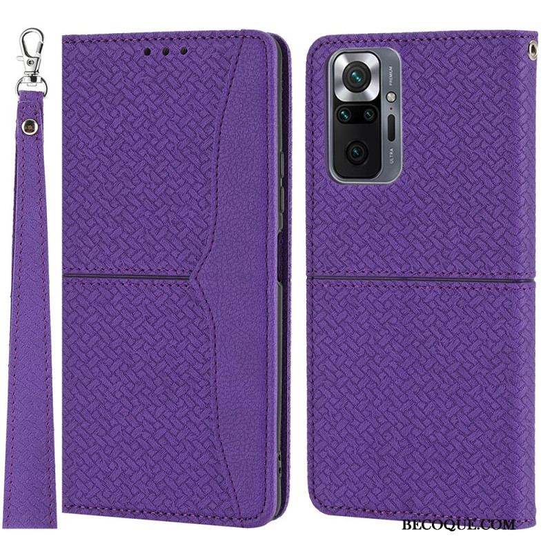 Housse Xiaomi Redmi Note 10 Pro Style Cuir Tissée à Lanière