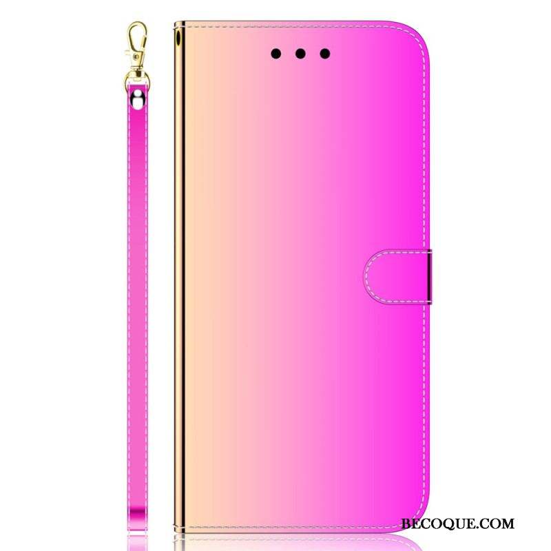 Housse Xiaomi Redmi Note 12 4G Simili Cuir Miroir avec Lanière