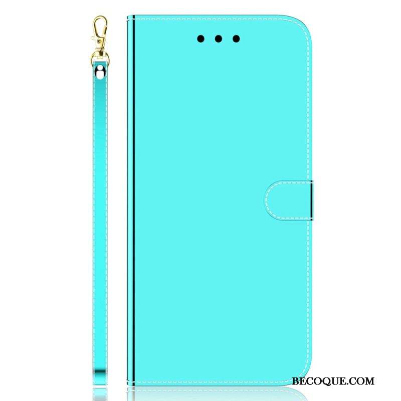 Housse Xiaomi Redmi Note 12/Poco X5 5G Simili Cuir Miroir avec Lanière