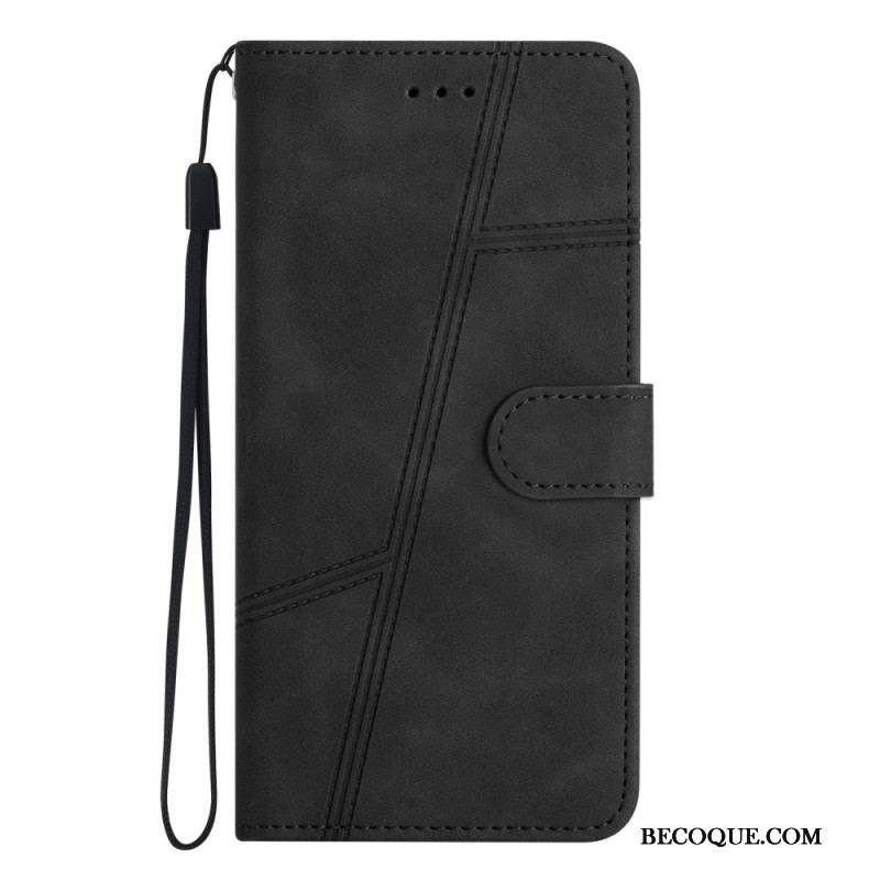 Housse Xiaomi Redmi Note 12/Poco X5 5G Style Cuir Géométrique à Lanière