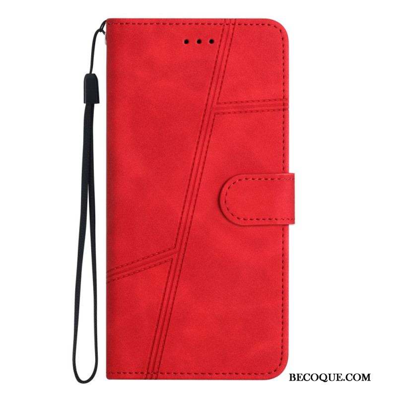 Housse Xiaomi Redmi Note 12/Poco X5 5G Style Cuir Géométrique à Lanière