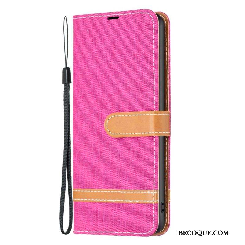 Housse Xiaomi Redmi Note 12/Poco X5 5G Tissu et Effet Cuir à Lanière