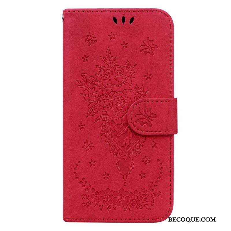 Housse Xiaomi Redmi Note 12/Poco X5 Roses et Papillons à Lanière