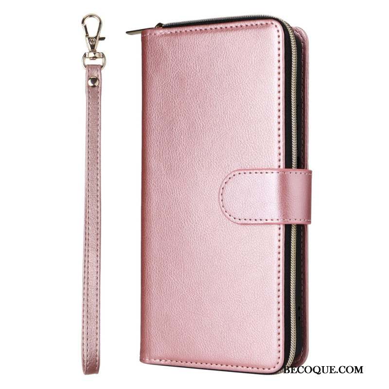 Housse Xiaomi Redmi Note 13 5G Portefeuille à Fermeture Éclair et Lanière