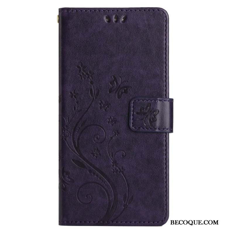 Housse Xiaomi Redmi Note 13 Pro Plus 5G Fleurs et Papillons avec Lanière