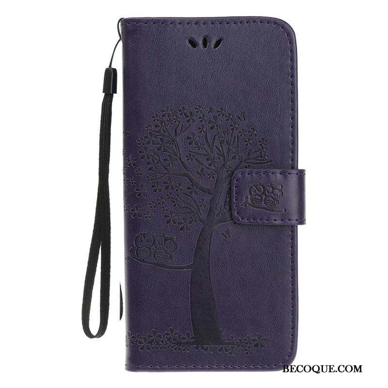 Housse iPhone 13 Mini Arbre et Hiboux à Lanière