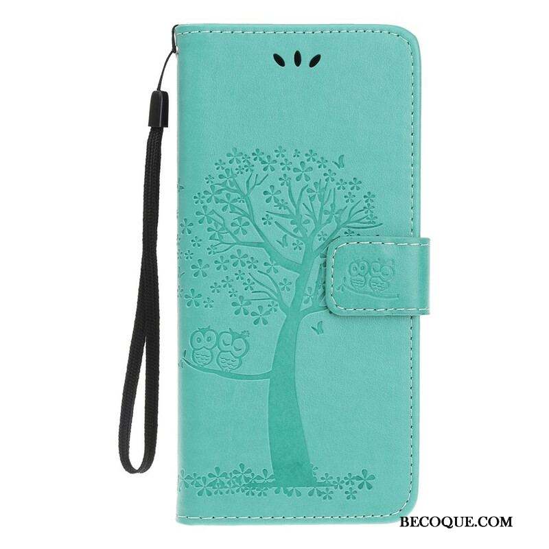 Housse iPhone 13 Mini Arbre et Hiboux à Lanière