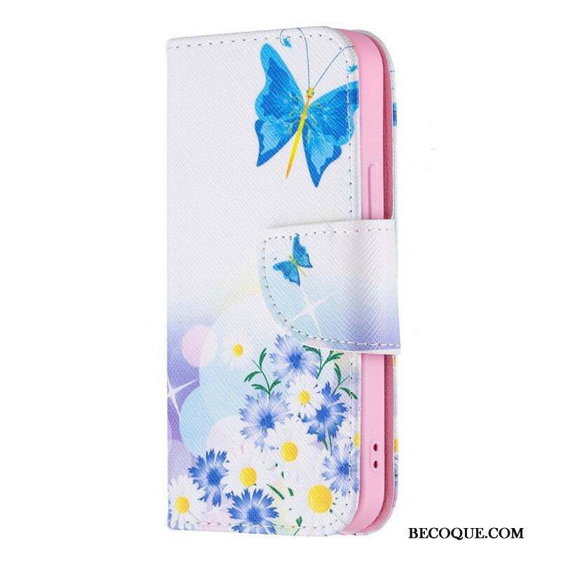 Housse iPhone 13 Mini Papillons et Fleurs Peints