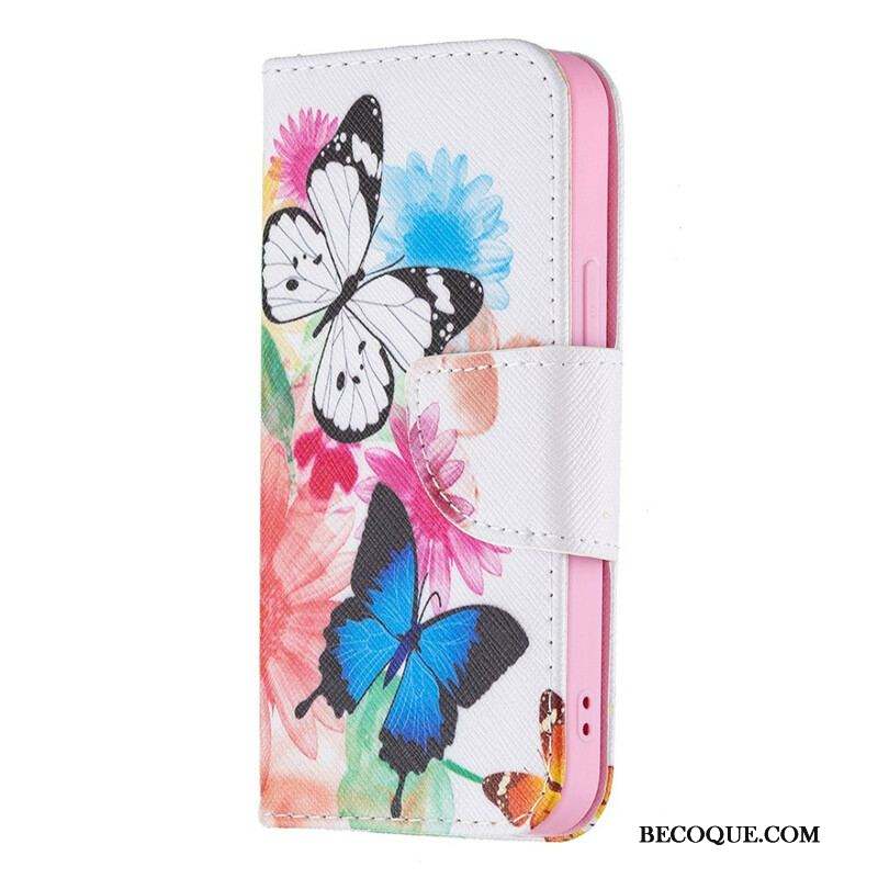 Housse iPhone 13 Mini Papillons et Fleurs Peints