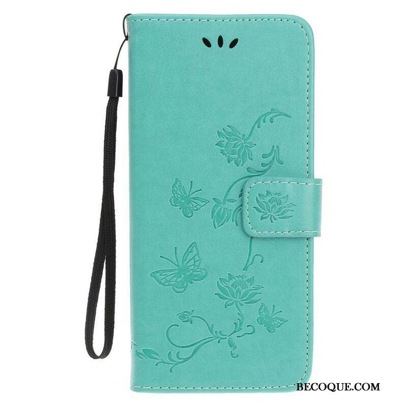 Housse iPhone 13 Mini Papillons et Fleurs à Lanière