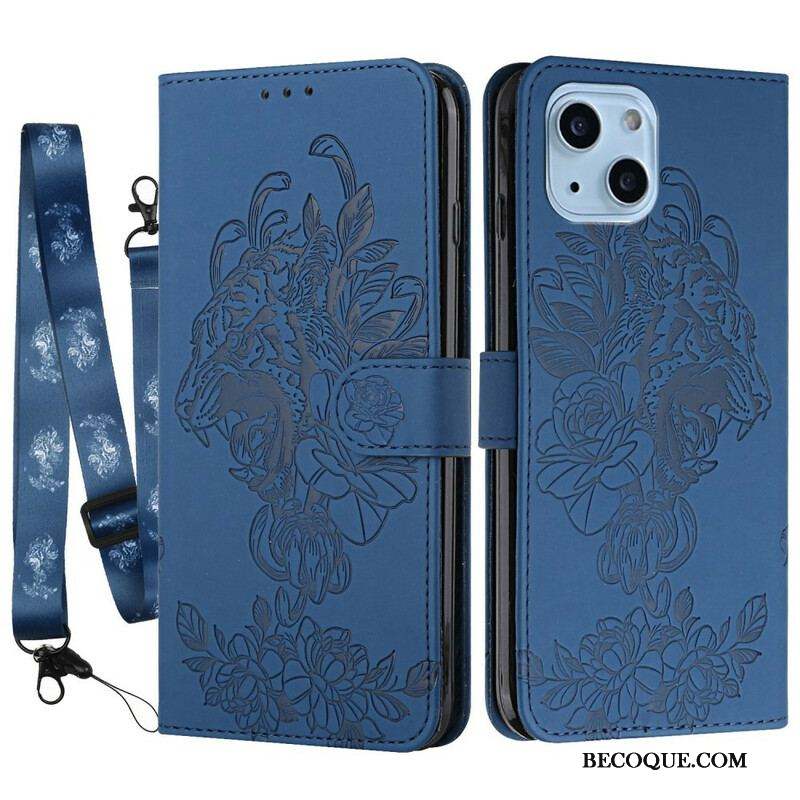 Housse iPhone 13 Mini Tigre Baroque à Lanière