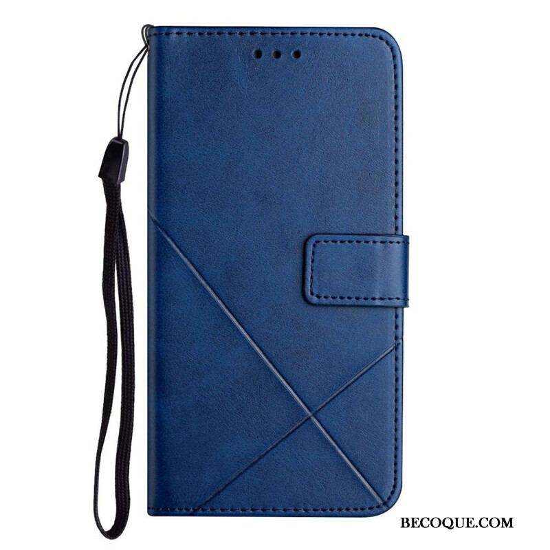 Housse iPhone 13 Pro Style Cuir Géométrique à Lanière