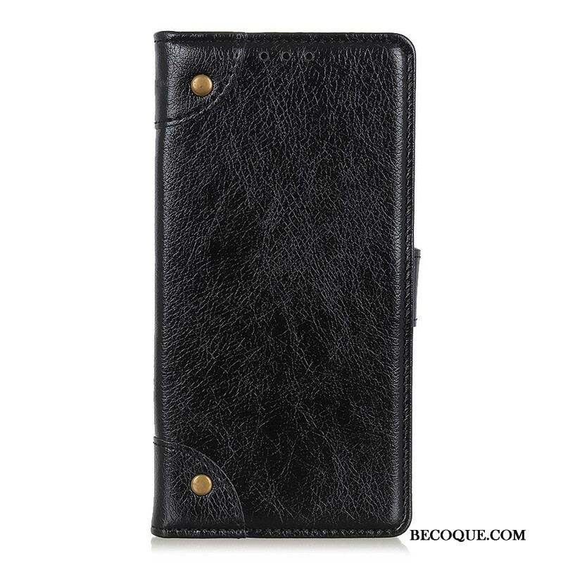 Housse iPhone 13 Pro Style Cuir Nappa Rivets Vintage