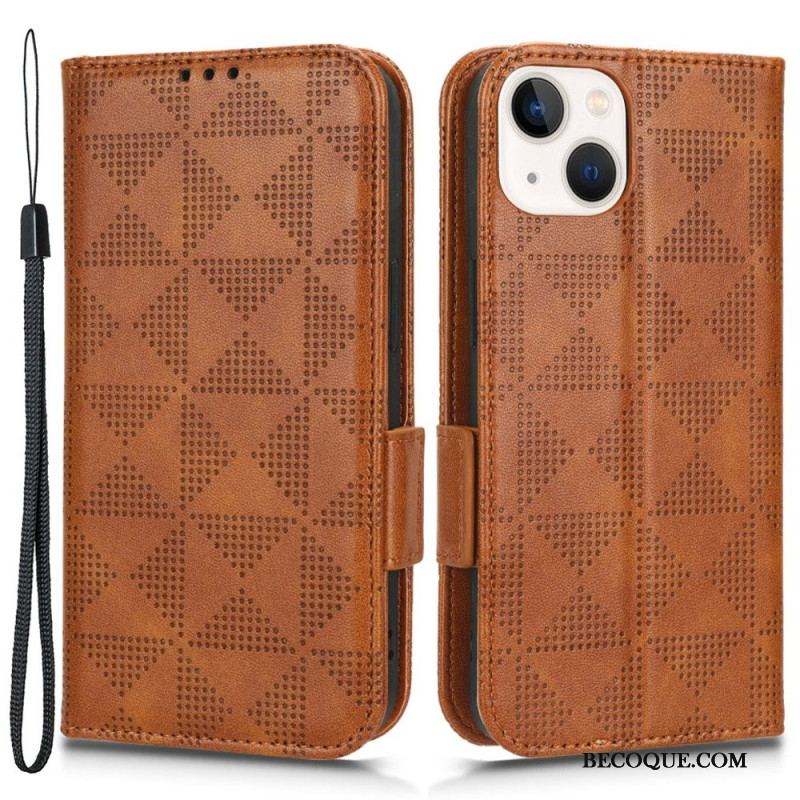 Housse iPhone 14 Plus Double Rabat et Motif Triangle