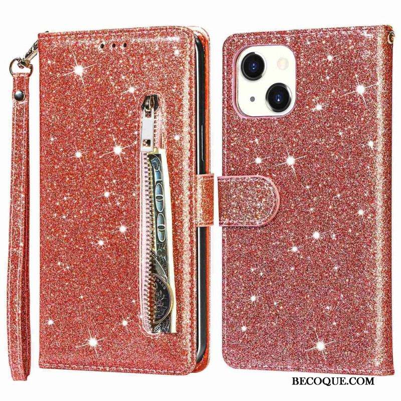 Housse iPhone 14 Plus Porte-Monnaie Paillettes