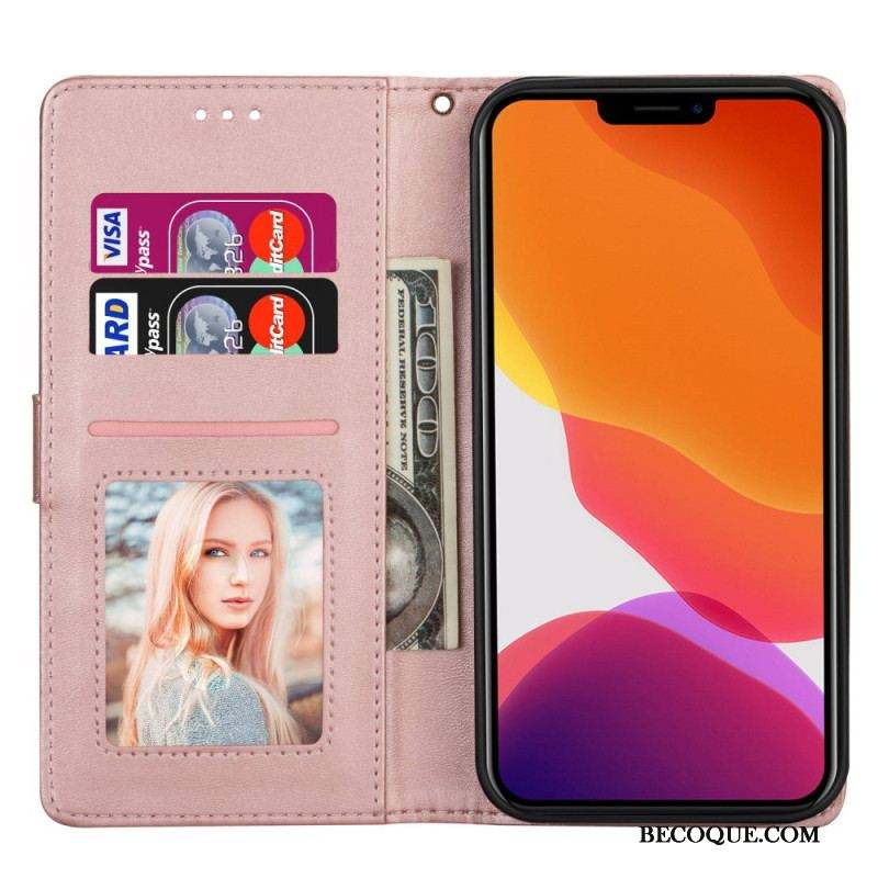 Housse iPhone 14 Plus Porte-Monnaie avec Lanière