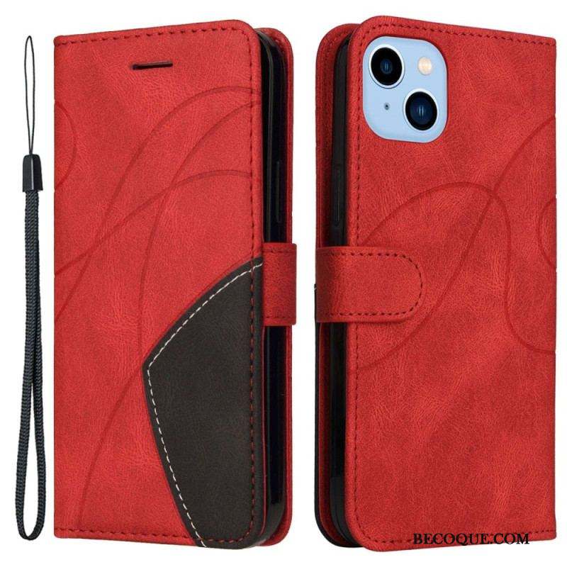 Housse iPhone 14 Plus Simili Cuir Bicolore Signature