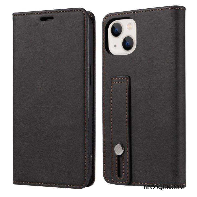 Housse iPhone 14 Simili Cuir avec Sangle Manuelle