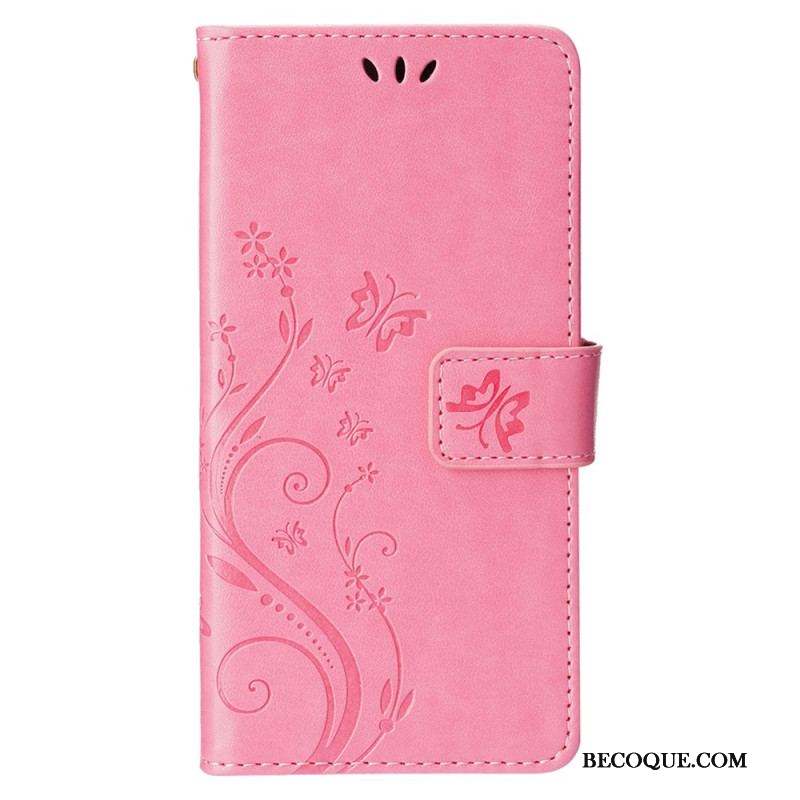 Housse iPhone 15 Fleurs avec Lanière