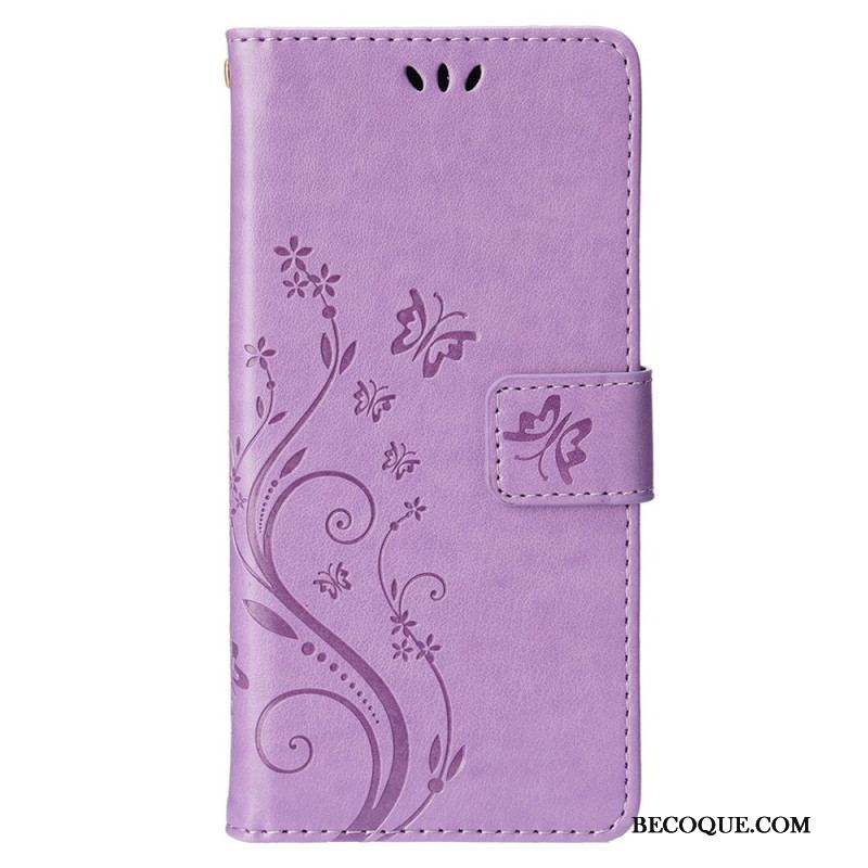 Housse iPhone 15 Fleurs avec Lanière