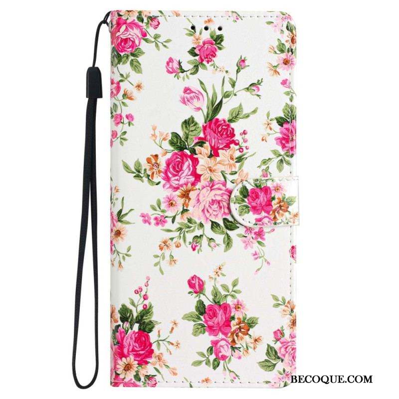 Housse iPhone 15 Plus Des Fleurs à Lanière