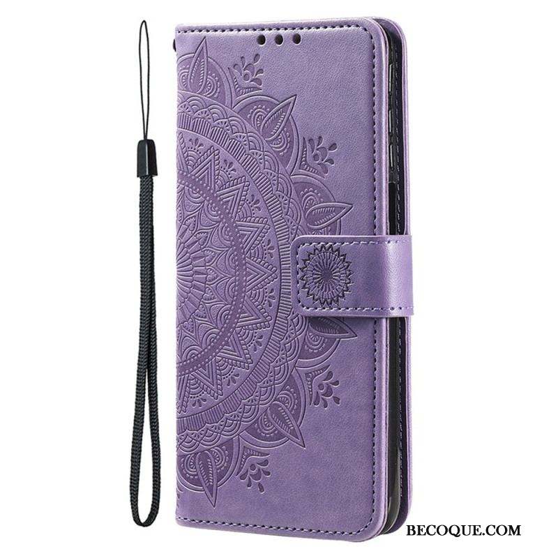 Housse iPhone 15 Plus Mandala Soleil avec Lanière