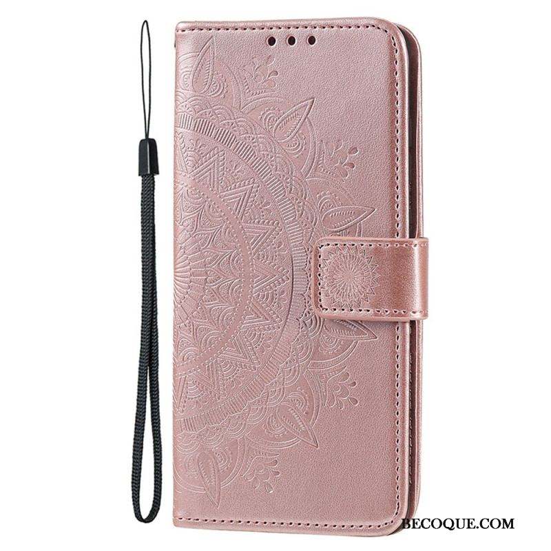 Housse iPhone 15 Plus Mandala Soleil avec Lanière