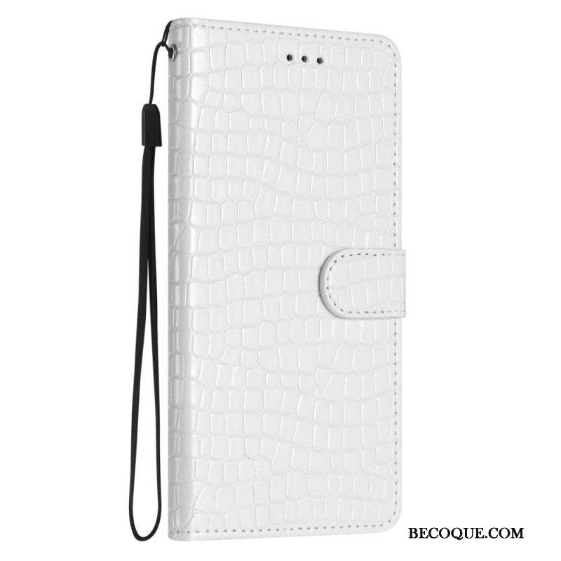 Housse iPhone 15 Plus Style Crocodile avec Lanière