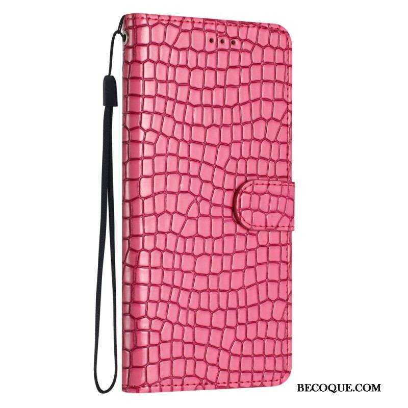 Housse iPhone 15 Plus Style Crocodile avec Lanière