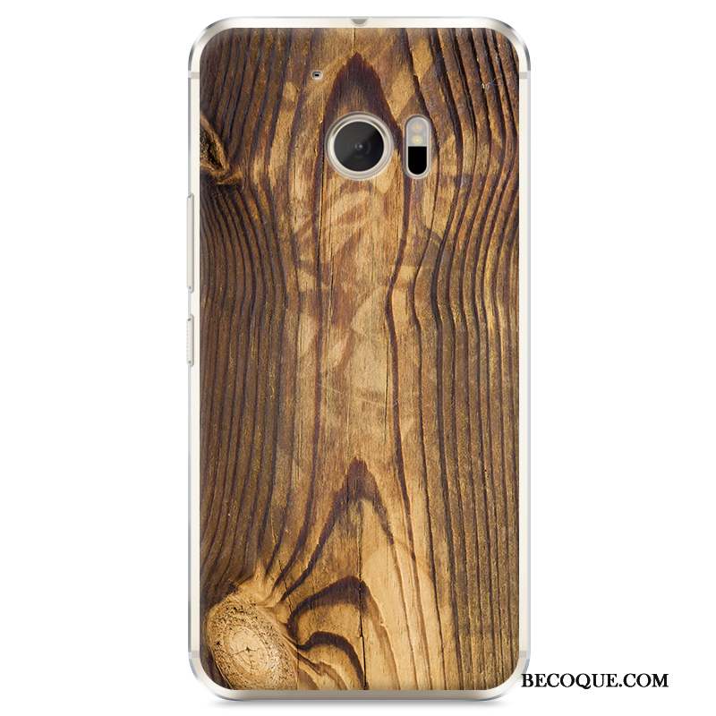 Htc 10 Téléphone Portable Étui Coque Difficile Protection Grain De Bois