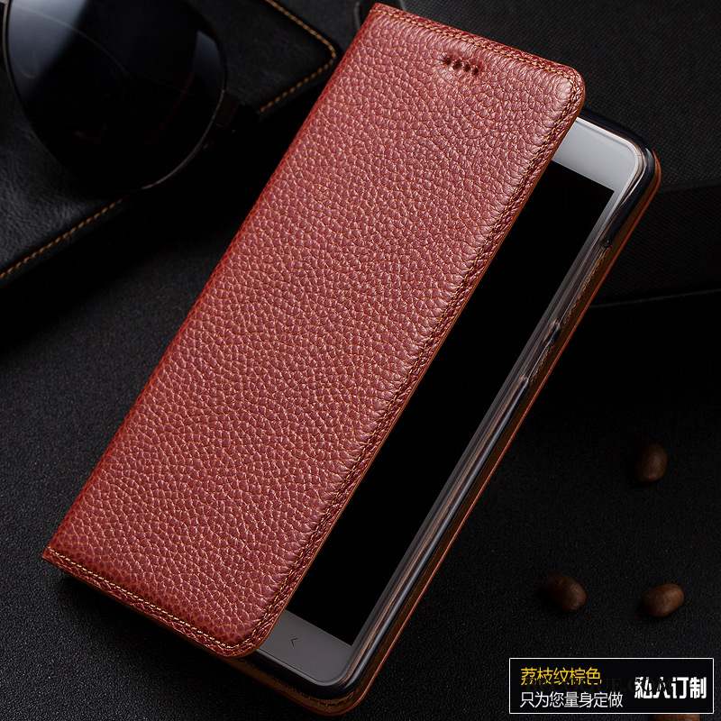 Htc Desire 825 Noir Litchi Coque De Téléphone Étui Étui En Cuir Cuir Véritable