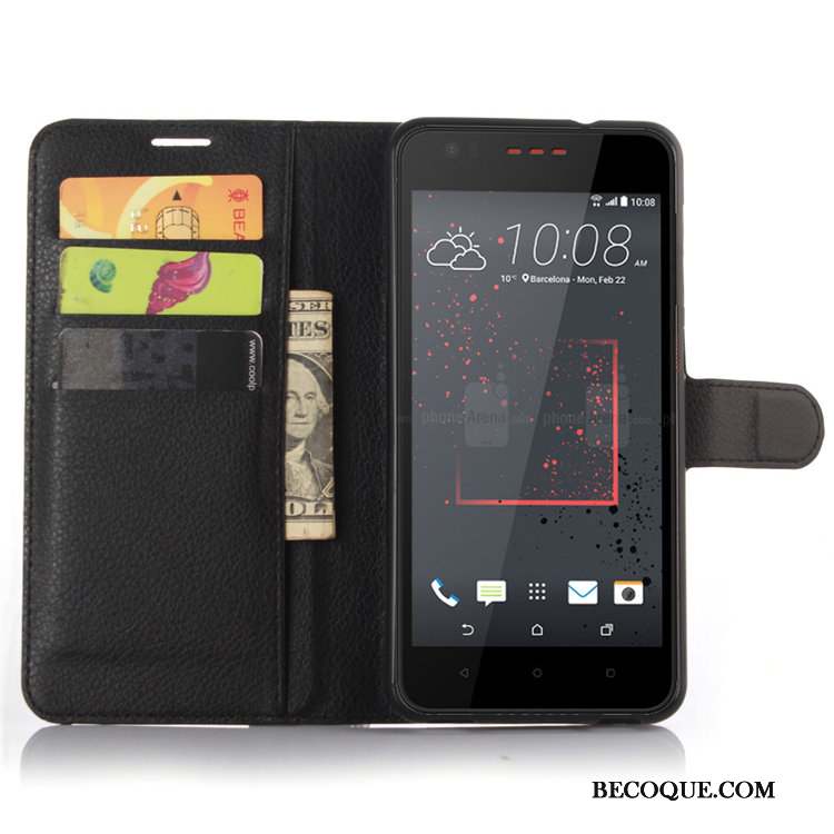 Htc Desire 825 Étui En Cuir Portefeuille Protection Téléphone Portable Coque De Téléphone Noir