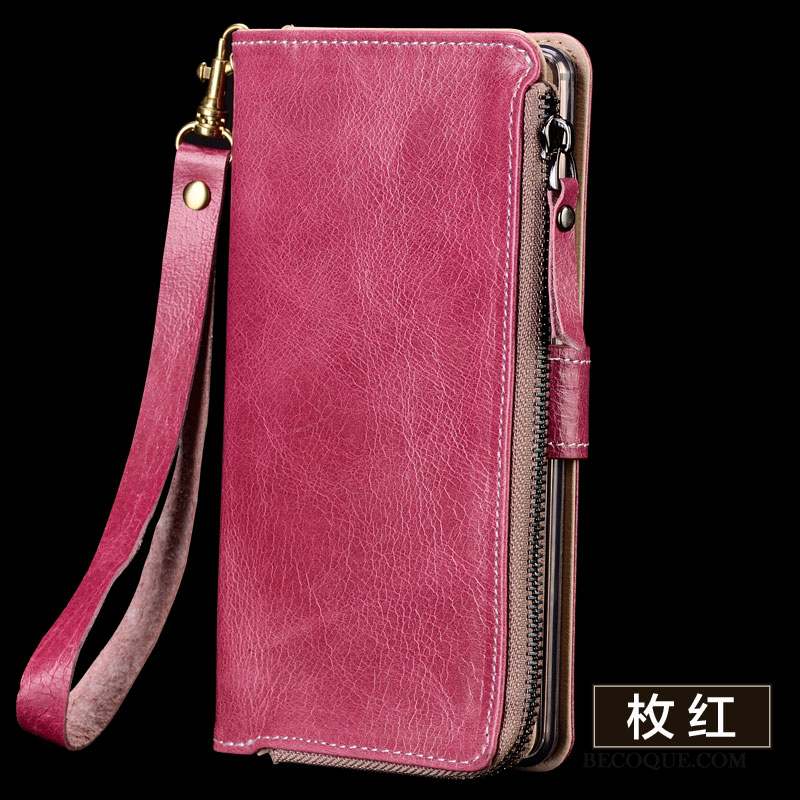 Htc One A9 Coque Marron Sac Fermeture Éclair Cuir Véritable Protection Téléphone Portable