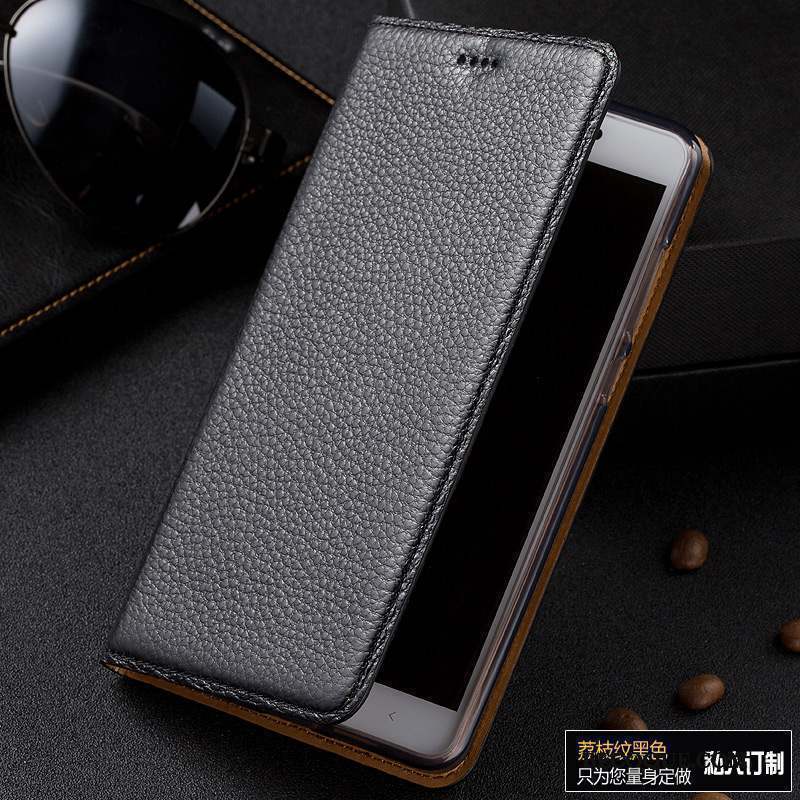 Htc One A9s Coque Noir Téléphone Portable Litchi Housse Incassable Étui