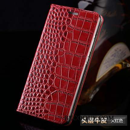 Htc One M7 Cuir Véritable Protection Rouge Coque Housse Étui